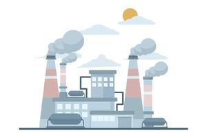 air pollution concept, factory with polluting CO2 cloud smoke isolated on white co2 dioxide emission production from factory symbol, air quality damage, flat illustration on white background. vector