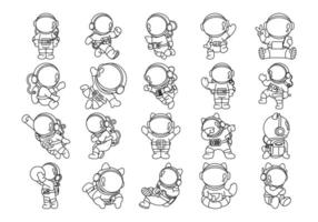 Cute Astronaut Line Element Set vector