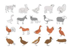 Farm Animal Illustration Element Set vector