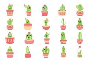 Minimalist Cute Cactus Element Set vector