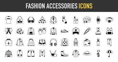 Moda accesorios íconos colocar. anteojos, mochila, bolso mirar, fedora y más icono ilustración. señales de Moda suplemento. vector