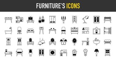 Set of icons related to home furniture, appiliance, decoration. Icon collection. illustration vector