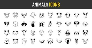 animales icono colocar. tal como oveja, zorro, mariposa, murciélago, caballo, gato, perro, ballena, cerdo, pollo, abeja, escarabajo, camello, vaca, ciervo, elefante, león, tigre, pez, jirafa silueta ilustración vector