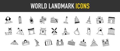 Set of world landmark icons. Such as china wall, historical places, buildings, and more illustration. vector