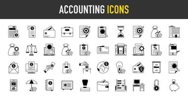 Accounting icon set. Containing financial statement, accountant, financial audit, invoice, tax calculator, business firm, tax return, income and balance sheet icons. Solid icon collection. vector