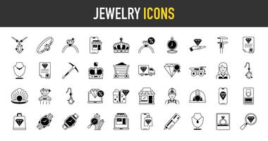 Jewelry icons set. Such as ring, necklace, bracelet, online store, wristwatch, truck, pickaxe, caliper, shopping bag, diamond, mine cart, delivery, pickaxe, caliper, crown, pearl, miner icon. vector