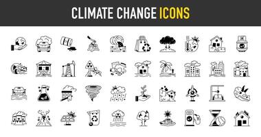 Climate change icon set. Such as global warming, greenhouse, melting ice, oil, explosion, tsunami, fuels, world, recycle, bag, planting, flood, pollution, water pollution, disaster icons. vector