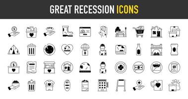 Great recession economic crisis web icon set premium style. Decrease, layoff, job fired, pay cuts, low cost, collection. illustration. vector