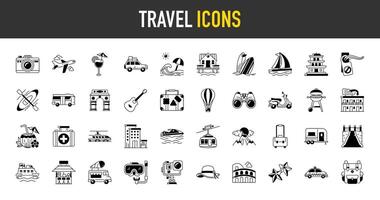 Travel icon set. Summer vacations and holiday symbol illustration. Collection of traveling and tourism elements. vector