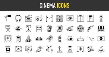 Cinema icon. Such as movie, theater, tv, popcorn, clip, 3d glasses, film slate, sci fi, ticket, award, vip room, camera, sword, microphone, headset, seat, exit, disc, countdown icons. vector