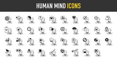 Human mind idea icon set. Such as medical, deny, science, guess, idea, thinking, depression, work, strength, calm, balanced, ban, clean energy, cooking, creative, decision, focus illustration vector