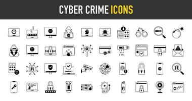 Cyber crime and security icon set. Data protection symbol. Secured network icon collection. Technology concept. illustration. vector