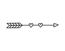 Cute doodle arrow with heart isolated on white background. hand-drawn illustration. Perfect for Valentines Day designs, cards, invitations, decorations. vector