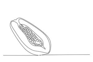 Continuous one line drawing of half sliced healthy freshness organic papaya for orchard logo identity. Fresh fruitage concept for fruit garden icon. Single line draw design graphic illustration vector