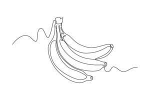 Single continuous line drawing whole bunch healthy organic bananas for orchard logo. Fresh summer tropical fruitage concept fruit garden icon. Dynamic one line draw graphic design illustration vector
