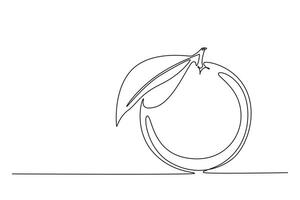 Single continuous line drawing whole healthy organic orange for orchard logo identity. Fresh tropical fruitage concept for fruit garden icon. Dynamic one line draw graphic design illustration vector