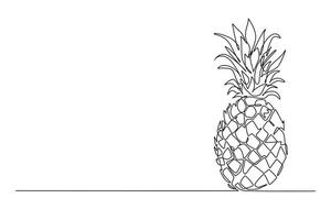 Continuous one line drawing whole healthy organic yellow pineapple for orchard logo identity. Fresh summer fruitage concept for fruit garden icon. Single line draw design graphic illustration vector