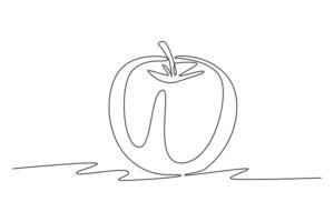 Single one line drawing of whole healthy organic apple for orchard logo identity. Fresh sweet fruitage concept for fruit garden icon. Modern continuous line draw design graphic illustration vector