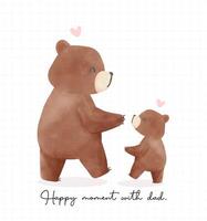 Fathers day bear watercolor daddy and baby walking together Heartwarming moment Cartoon Illustration vector