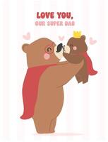 Fathers day bear, Super dad holding baby bear play time together Heartwarming Cartoon Illustration vector