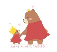 Fathers day bear happy super hero dad hold hand with baby together Heartwarming Cartoon Illustration vector