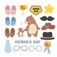 Fathers day bear element collection daddy and baby together Heartwarming Cartoon Illustration vector