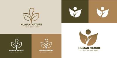 Human People Together Nature Leaves Abstract Illustration Logo Icon Design Template Element Pro style vector
