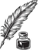 Quill Pen and Ink Bottle. vector