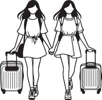 Two Girls Traveling with Luggage.