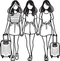 Three Girls Traveling with Luggage.