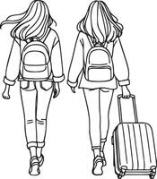 Two Girls Traveling with Luggage.