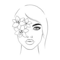 Woman face and flowers. vector