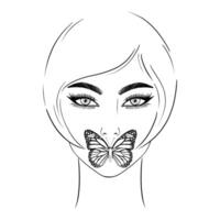 mujer cara y mariposa vector