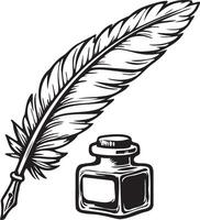 Quill Pen and Ink Bottle. vector