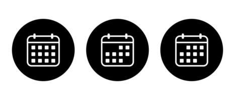 Calendar icon set on black circle. Date, event concept vector