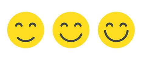 sonrisa cara emoji icono conjunto en plano estilo. contento facial emoticon concepto vector