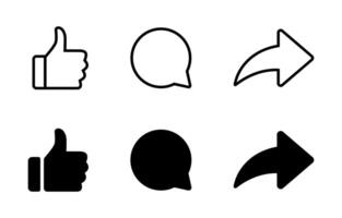 Like, comment, and share icon set. Social media post reaction concept vector