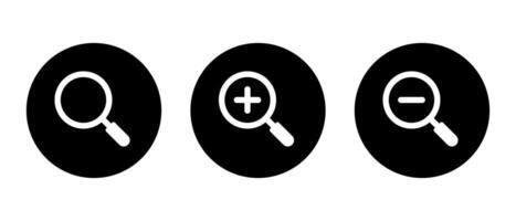 Magnifying glass and zoom icon on black circle. Loupe, magnifier concept vector