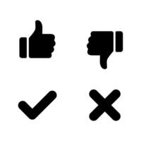 Thumb up down, tick, and cross icon. Like, dislike, checkmark, and x mark concept vector