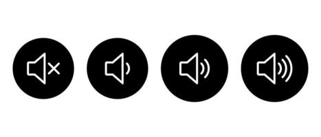 Speaker volume icon set on black circle. Level sound button vector