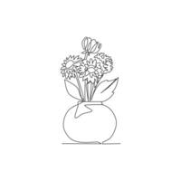 Flowers drawn in line art style vector