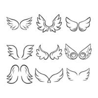 Set of Black Line Drawing Wings on White Background. illustration. vector