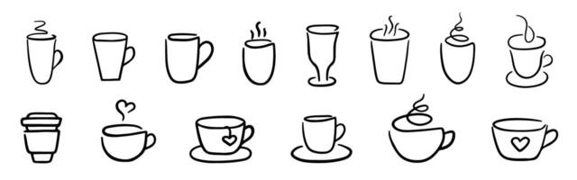 Hand-Drawn Coffee and Tea Cup Icons Collection vector