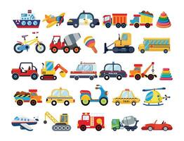 plano diseño dibujos animados transporte juguetes vector