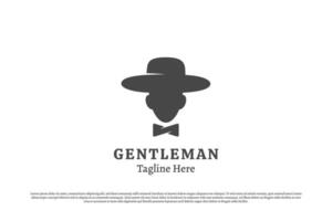 Gentleman silhouette logo design illustration. Shadow of people person character man with hat tie necktie masculine male. Simple flat icon symbol minimal vintage old classic manly. vector