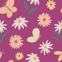 Cute flowers, insects seamless pattern. Simple ornament for children's designs. vector