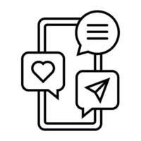 social medios de comunicación icono. amor compartir y comentario símbolo en móvil teléfono ilustración vector