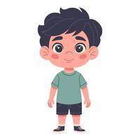 Cute boy front view, funny, cheerful, hand-drawn. Children character in cartoon style for card design, decor, print and kids collection vector