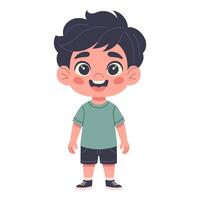 Cute boy front view, funny, cheerful, hand-drawn. Children character in cartoon style for card design, decor, print and kids collection vector