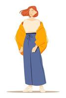 Full length portrait of a woman. Stylish beautiful clothes. Student, street fashion. vector